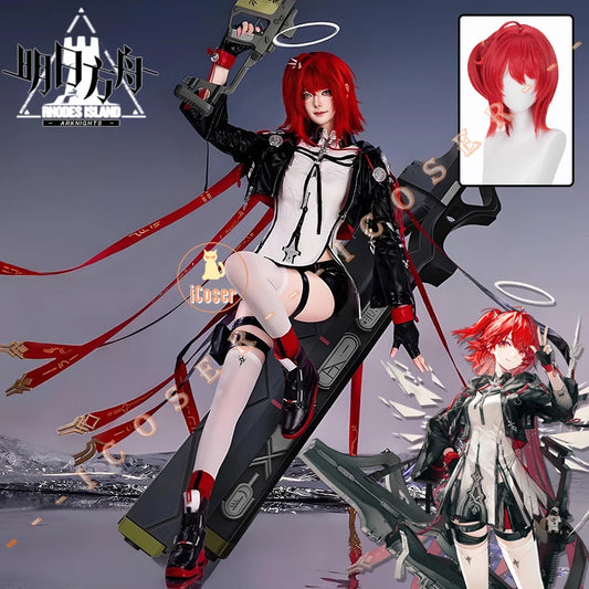 Arknights Exusiai The New Covenant Cosplay Costume Wig Uniform Headwear Earrings Halloween Party for Women Girls Carnival Outfit