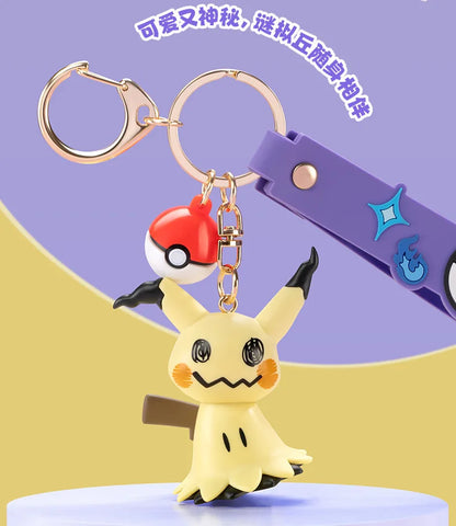 Genuine Pokemon Morpeko Keychain Gengar Meowth Cubone Jigglypuff Mimikyu Anime Action Figure Toy Keyring Fragrance Pendant Gift