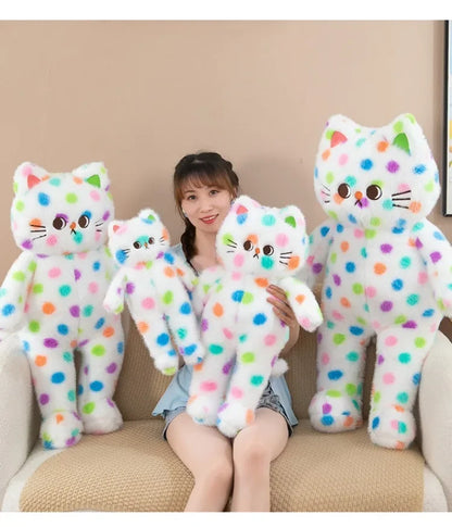 45-80cm Kawaii Wave Point Cat Plush Toy Doll Pillow Cushion Cartoon White Red Large Size Sleeping Plush Doll Gift for Girlfriend