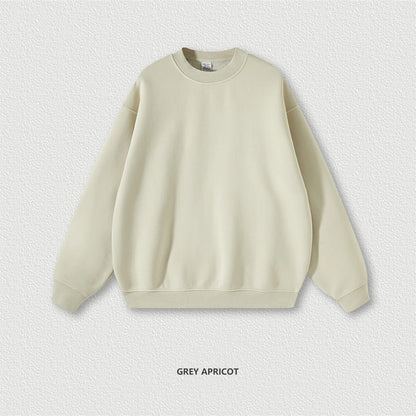 ZODF New Men Winter 355gsm Washed Fleece Sweatshirts Retro Unisex Oversized Solid O-Neck Warm Pullovers Coat Streetwears HY0639