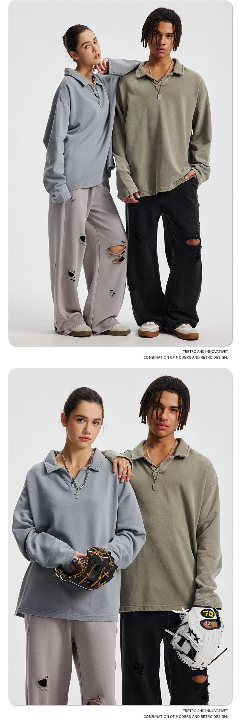 ZODF Retro Heavy Weight 400gsm Washed Cotton T-Shirts For Man Unisex Full Sleeve Turn Down Collar T Shirt Brand Tops HY1087