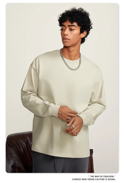 ZODF Autumn Winter 425gsm Long Sleeve T-Shirt American Retro Unisex Loose Heavyweight Basic Cotton T Shirts TEE HY0676