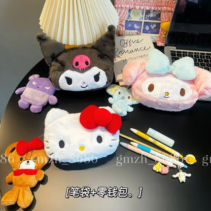 Cartoon Anime Bag Pencil Case and Coin Purse Kuromi My Melody KT Cat Plush Bag Anime Bag Cosmetic Bag Birthday Gifts Girl Women
