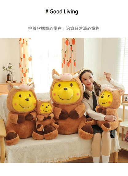 Disney 35-65cm Large-sized Winnie The Pooh Plush Toy with A Removable Hat A Cuddly Doll for Sleeping and Hugging Festival Gifts