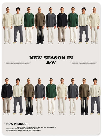 ZODF Autumn Winter 425gsm Long Sleeve T-Shirt American Retro Unisex Loose Heavyweight Basic Cotton T Shirts TEE HY0676