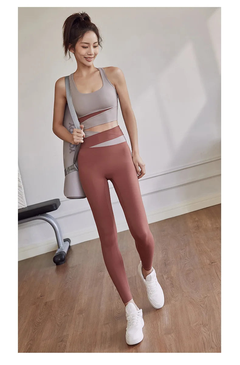 Two Piece Women’s Yoga Sportswear Set – Gym Leggings with Bra and Shorts for Fitness Workout
