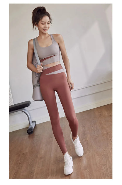 Two Piece Women’s Yoga Sportswear Set – Gym Leggings with Bra and Shorts for Fitness Workout
