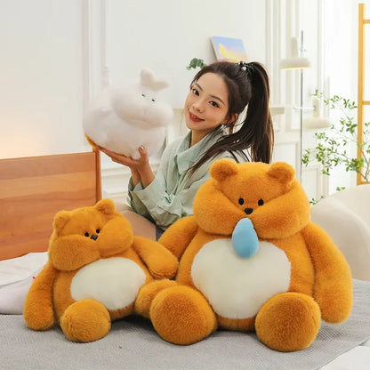 35-45cm Cute Muscle Bear Snot Bear Doll Sitting Posture Pull String Animals Stuffed Toy Soft 24CM Plush Bear Doll Kids Kawaii