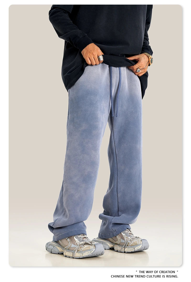 ZODF Retro Winter Monkey Washed Fleece Pants For Men Unisex Washed High Street 332gsm Warm Oversized Straight Trousers HY0892