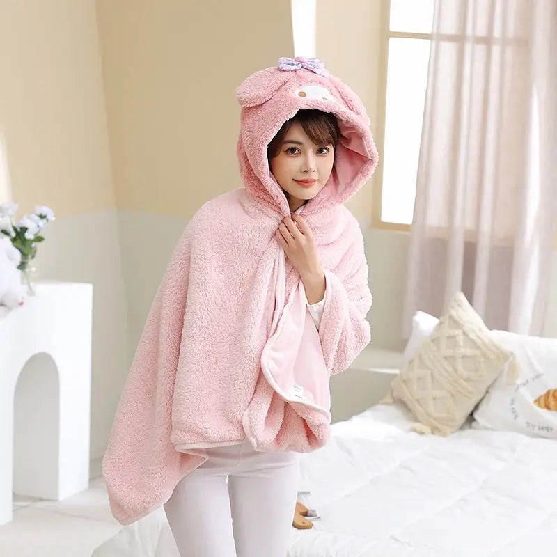 Cartoon Cute Cinnamoroll Kuromi My Melody Blanket Hooded Poncho Blanket Office Nap Blanket  Conditioning Blanket Surprise Gift