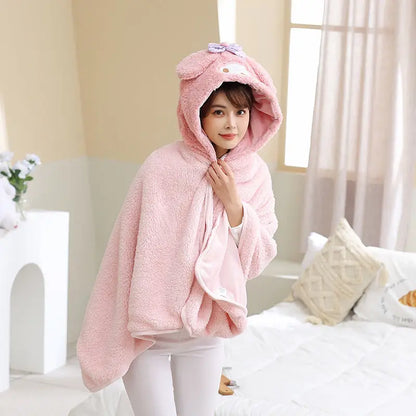 Cartoon Cute Cinnamoroll Kuromi My Melody Blanket Hooded Poncho Blanket Office Nap Blanket  Conditioning Blanket Surprise Gift