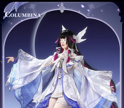 Genshin Impact Columbina Cosplay Costume Wig The Damselette Dress Eye Mask Headwear Metal Props Eleven Fatui Harbingers Women