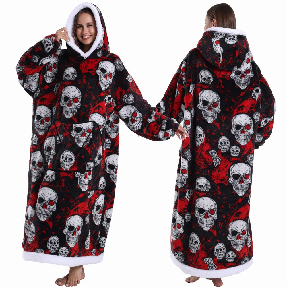 Man Pajamas Winter Long Men Bathrobe with Hood Luxury Fluffy Woman Dressing Gown Warm Halloween Pijamas Home Wear Towel Robe