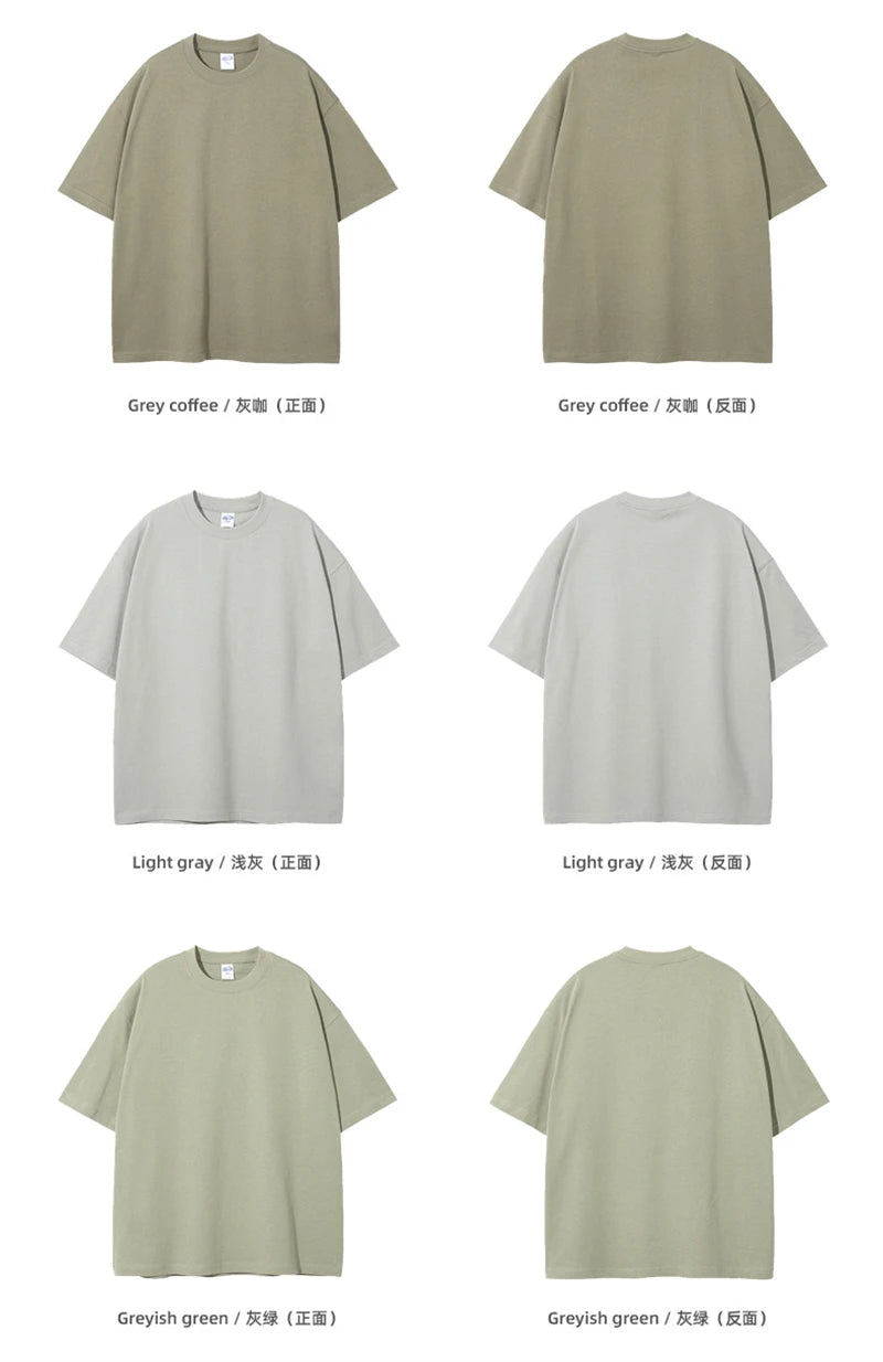 ZODF New Summer Men 275gsm Cotton T Shirts Unisex Women High Street Oversized FG Noshrink Solid T-Shirt Streetwears HY0152