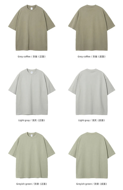 ZODF New Summer Men 275gsm Cotton T Shirts Unisex Women High Street Oversized FG Noshrink Solid T-Shirt Streetwears HY0152