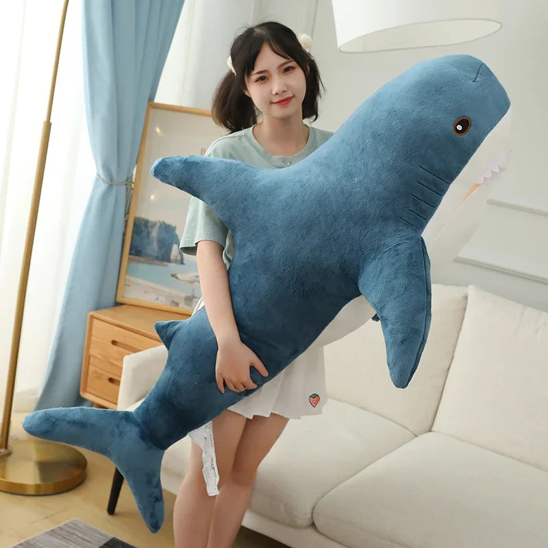 55-140cm Stuffed Lifelike Shark Plush Toy Stuffed Headed Shark Fierce Sea Animals Hug Throw Pillow Cushion for Boy Birthday