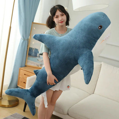 55-140cm Stuffed Lifelike Shark Plush Toy Stuffed Headed Shark Fierce Sea Animals Hug Throw Pillow Cushion for Boy Birthday