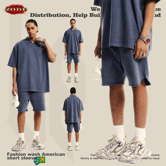 ZODF New 2024 Men Washed Plush Cotton Shorts Unisex Couple Loose 358gsm Distressed Comfortable Short Pants Streetwears HY0807