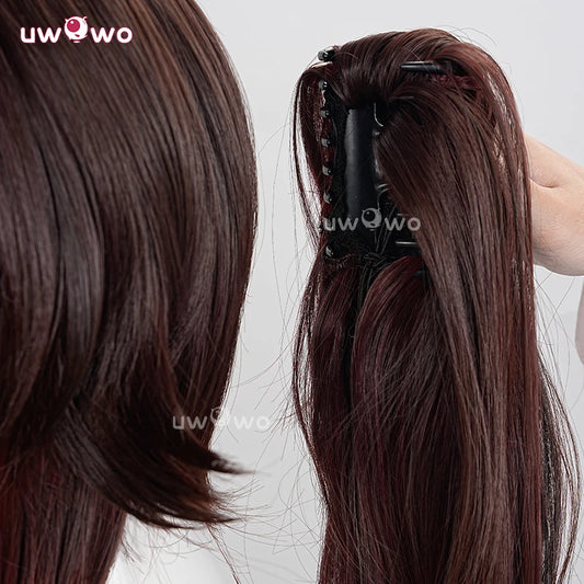 UWOWO Hutao Wig Game Genshin Impact Hutao Cherries Snow Laden outfit Cosplay Wig Long Brown Hair