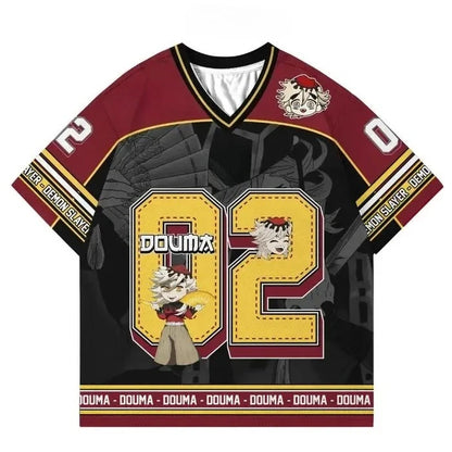 Demon Slayer Anime Series Number Jersey Oversize Daily Unisex Tops Tees Retro Korean Style Kpop Baseball Hockey Outfit T-shirt