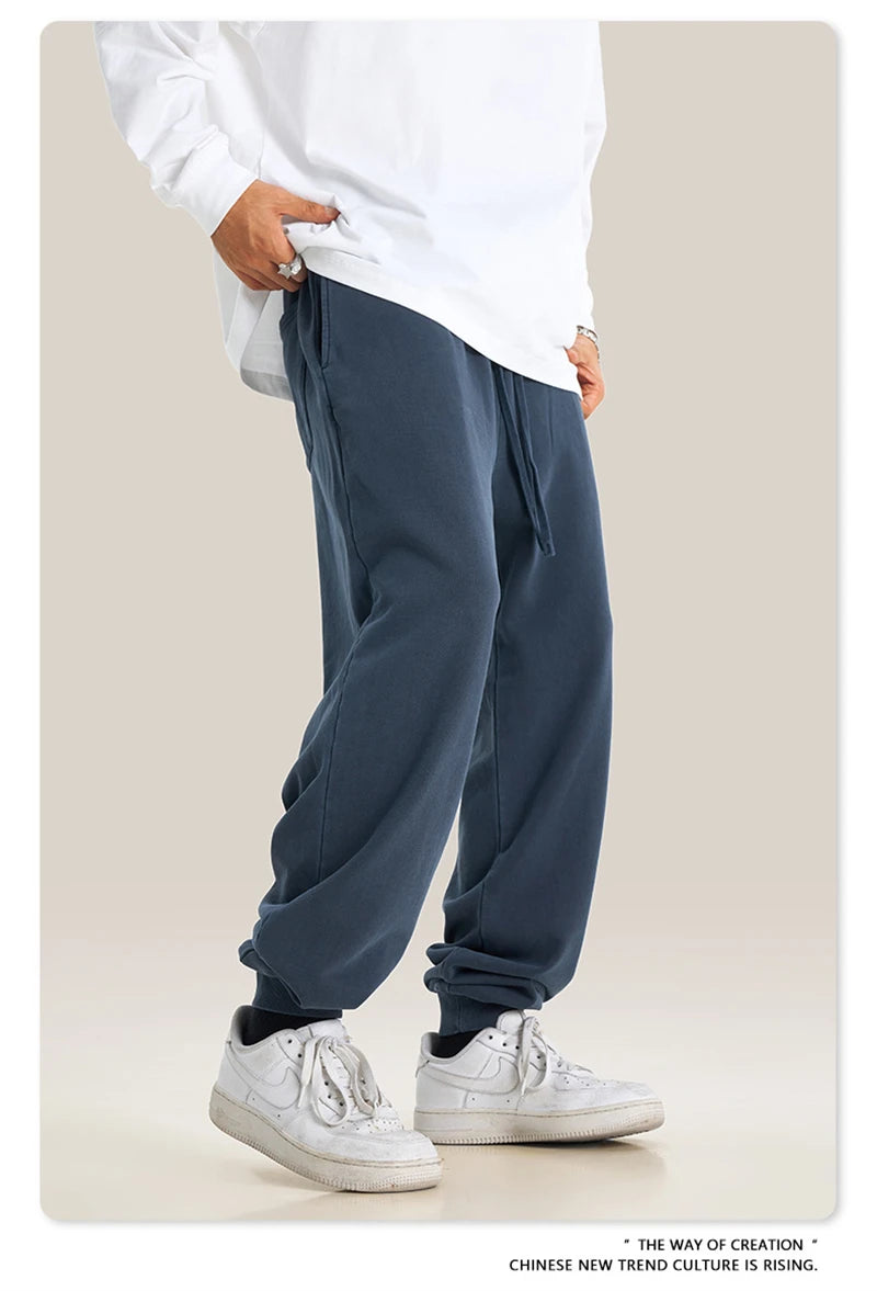 ZODF Retro Men Washed 380gsm 100% Cotton Sweatpant Unisex Loose Sport Solid Joggers Pants For Spring Autumn  HY0901