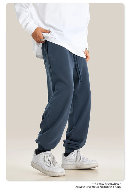 ZODF Retro Men Washed 380gsm 100% Cotton Sweatpant Unisex Loose Sport Solid Joggers Pants For Spring Autumn  HY0901