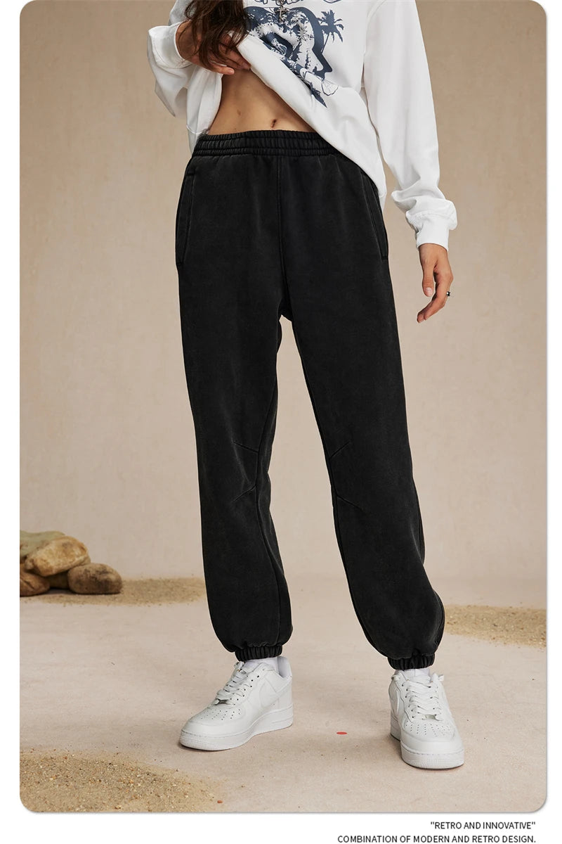 ZODF Retro Winter 360gsm Batik Washed Fleece Sweatpants Unisex Loose Drawstring Warm Joggers HY0714