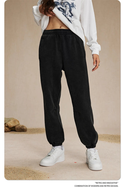 ZODF Retro Winter 360gsm Batik Washed Fleece Sweatpants Unisex Loose Drawstring Warm Joggers HY0714