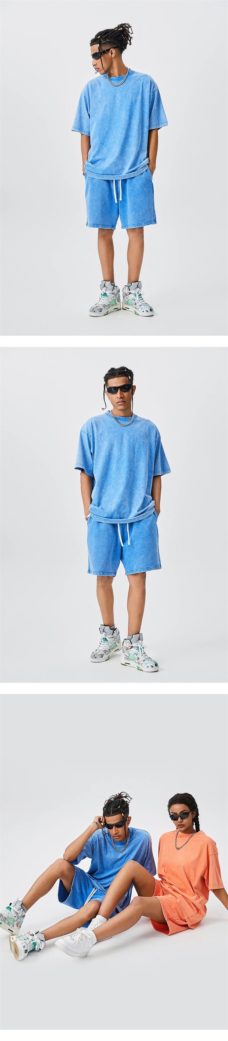 ZODF Men's Summer Batik Washed 250gsm T Shirts Retro Vintage Unisex Basic Loose Solid Cotton T-Shirt Brand Tops 2024 New HY0753