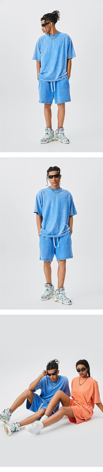 ZODF Men's Summer Batik Washed 250gsm T Shirts Retro Vintage Unisex Basic Loose Solid Cotton T-Shirt Brand Tops 2024 New HY0753