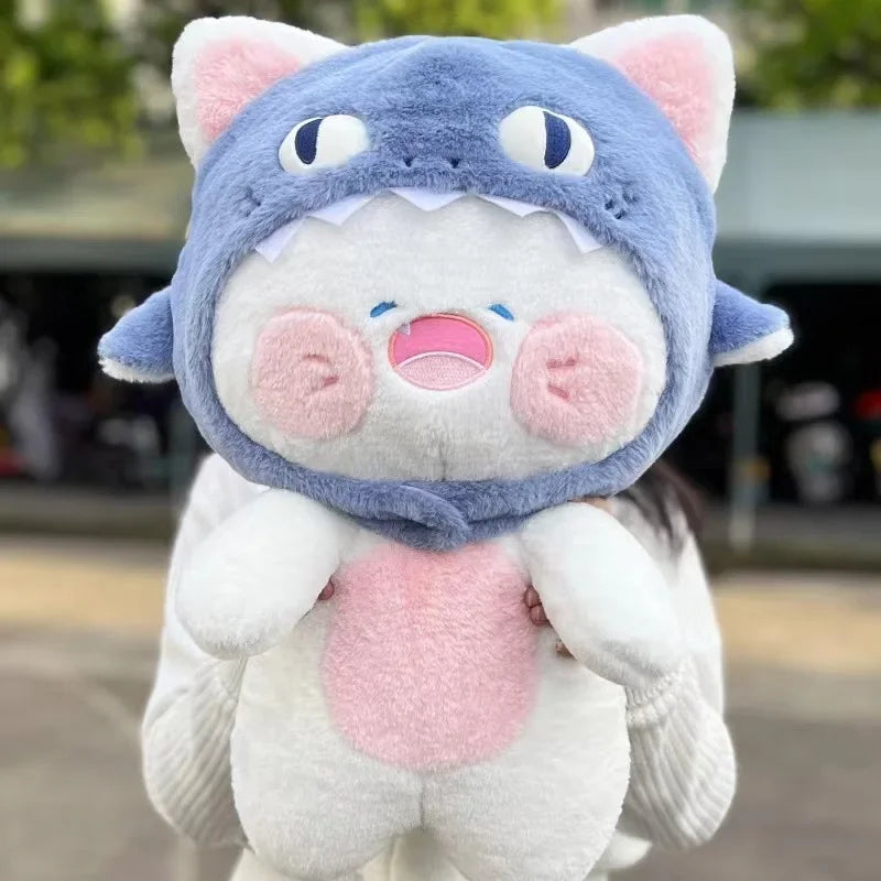 Cute Cosplay Shark Cat Plushie Sharks Hat Can be Removed Hooded Aniamls Kitten Plush Toy Doll For Girl Birthday Gift