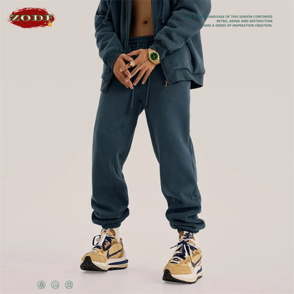 ZODF Unisex 345gsm Fleece Sweatpants Loose Fit Retro Hip Hop Winter Joggers HY0005
