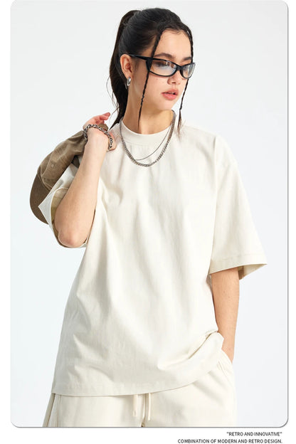 ZODF Trendy 2025 Men 275gsm Cotton T-Shirts Unisex Summer Patchwork Solid O Neck T Shirt Brand Tees HY1045