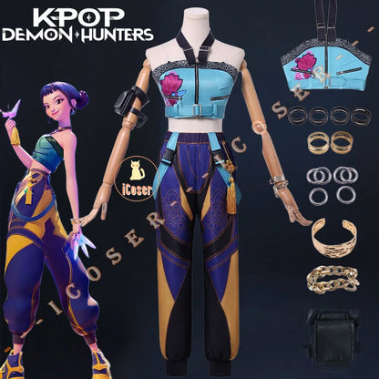 Anime Movie KPop Demon Hunters Zoey Cosplay Costume Uniform Huntrix Rings Earrings Festival Halloween Party for Women Girls Prop