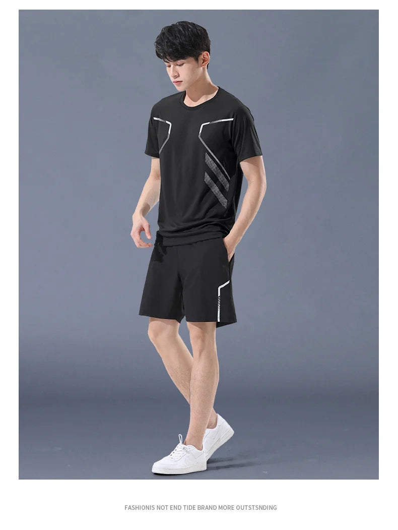 Chrlck Men’s Quick Drying Breathable Running and Hiking 2-Piece Outdoor Sports Set