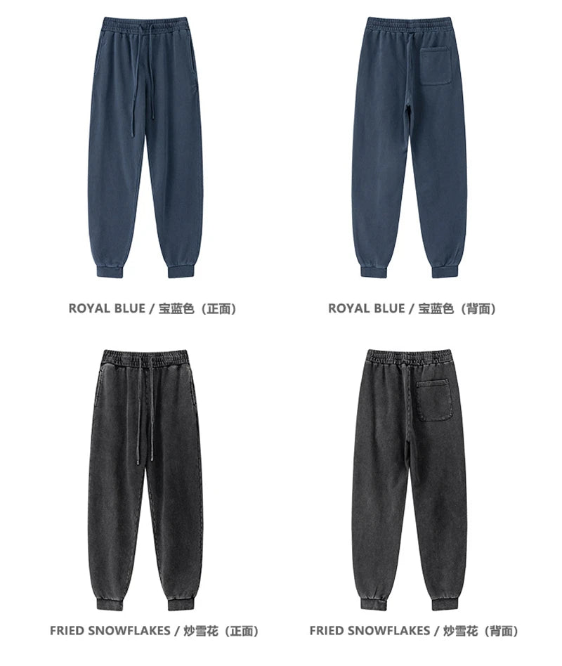 ZODF Retro Men Washed 380gsm 100% Cotton Sweatpant Unisex Loose Sport Solid Joggers Pants For Spring Autumn  HY0901