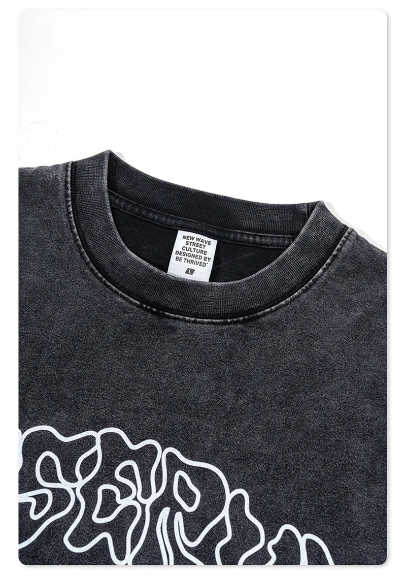 ZODF America Retro Summer 100% Cotton T-Shirts For Men Unisex Washed 310gsm Comfortable High Street Printing T Shirt Tops HY0862