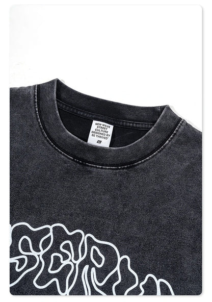 ZODF America Retro Summer 100% Cotton T-Shirts For Men Unisex Washed 310gsm Comfortable High Street Printing T Shirt Tops HY0862