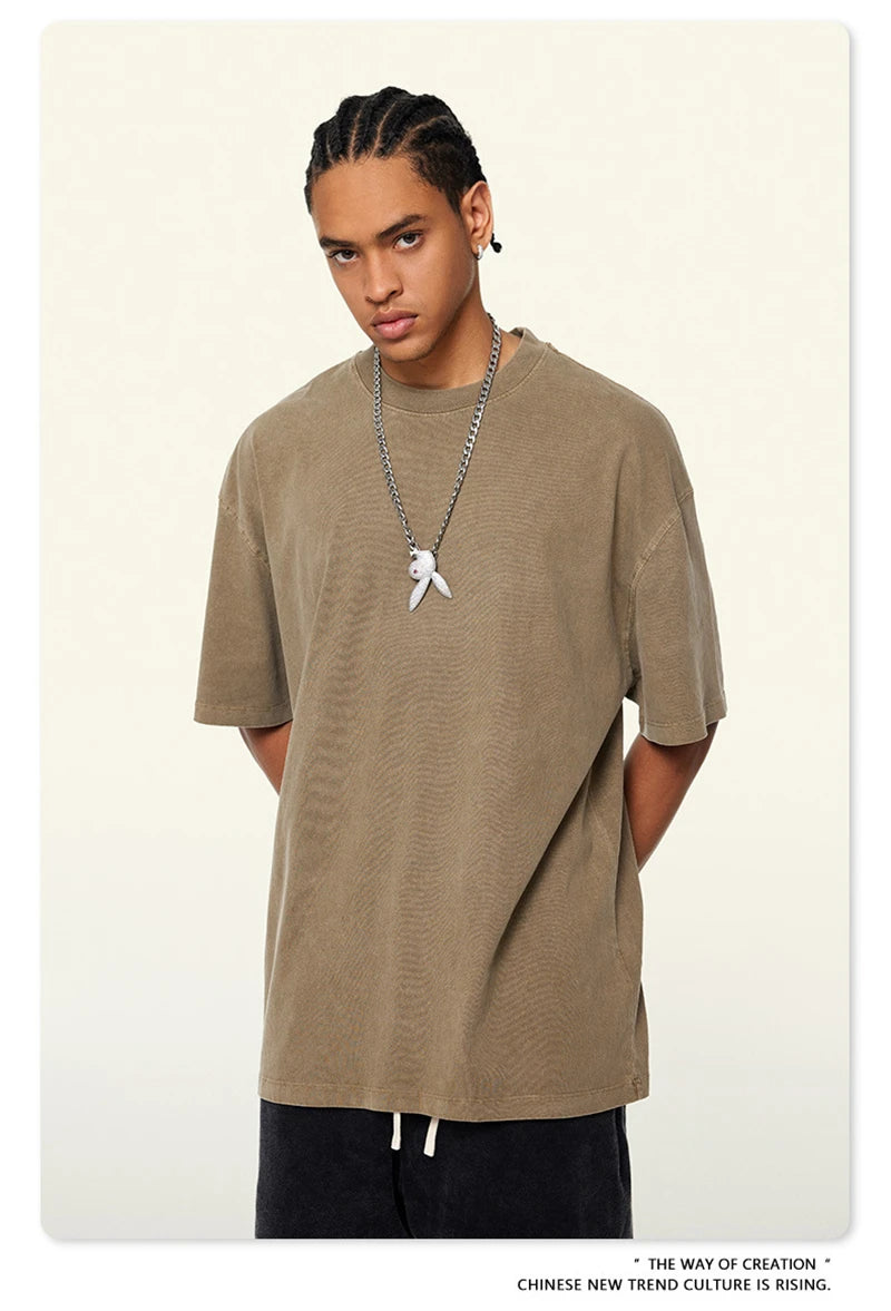 ZODF New Spring Summer 200gsm Washed Cotton T Shirts For Men Unisex Women Retro Casual Basic Solid T-Shirt Brand Tees HY0775