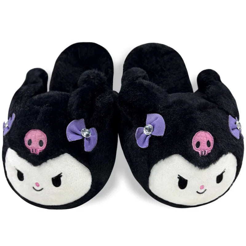 New Sanrio Kuromi Melody Hellokitty Bag Root Cotton Slippers Winter Indoor Warm Cotton Shoes Adult Plush Cotton Slippers