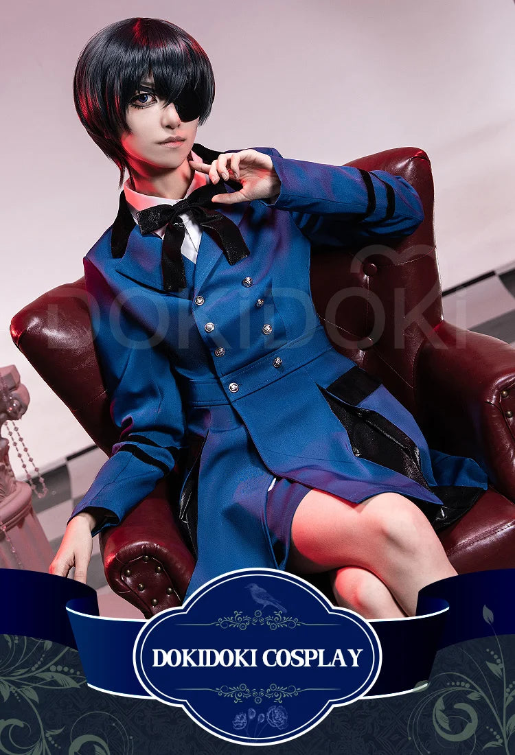 IN STOCK Ciel Phantomhive Cosplay Costume Anime DokiDoki-R Men Blue Uniform Costume Ciel Cosplay