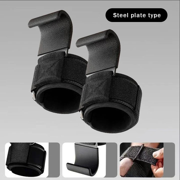 Weight Lifting Hook Grips with Adjustable Wrist Wraps for Gym Fitness Pull-Ups Powerlifting Gloves 1 Pair - SteelPlate