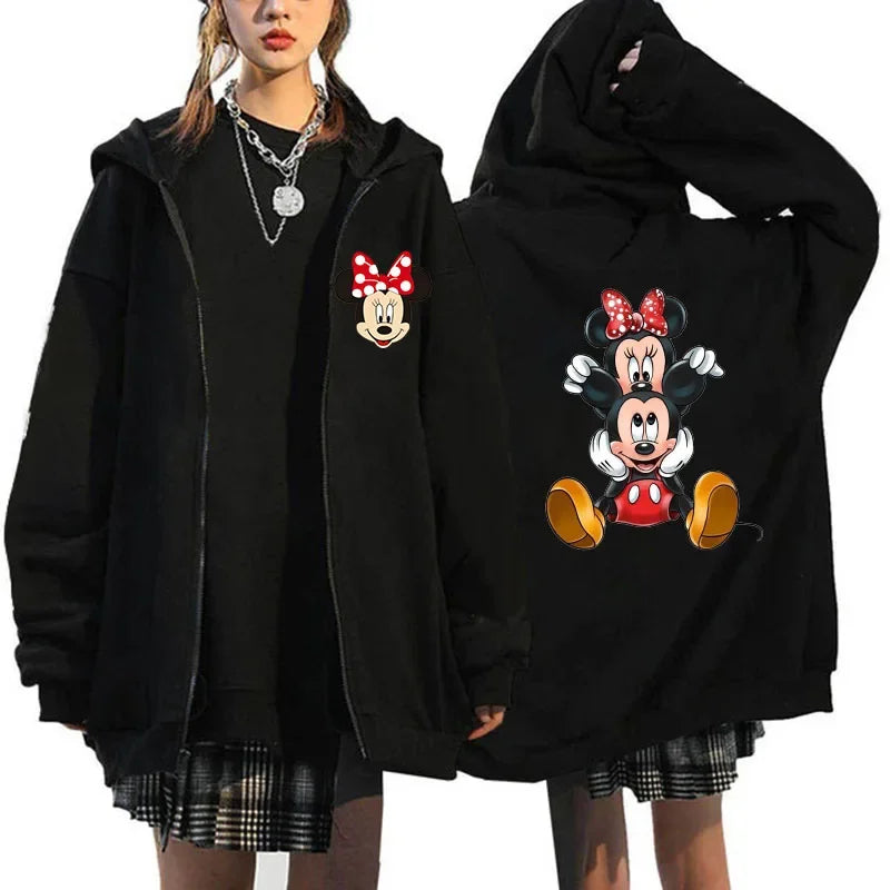 2025 Designer Clothing Women's Luxury Graphic Hoodies Mickey Mouse Print Long Sleeve Zip-Up Fashion Luxury Brand Disney Clothing