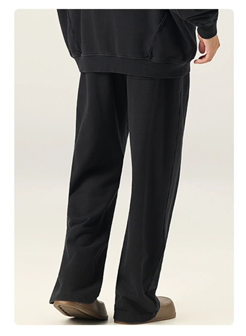 ZODF Retro High Street 420gsm Cotton Straight Pants For Man Unisex Loose Fit Distressed Sport Trousers Sweatpants HY0051