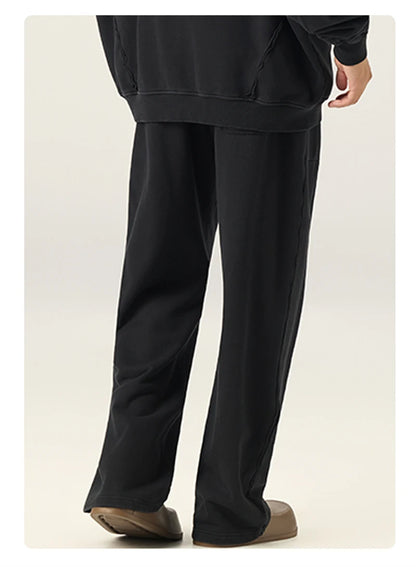 ZODF Retro High Street 420gsm Cotton Straight Pants For Man Unisex Loose Fit Distressed Sport Trousers Sweatpants HY0051