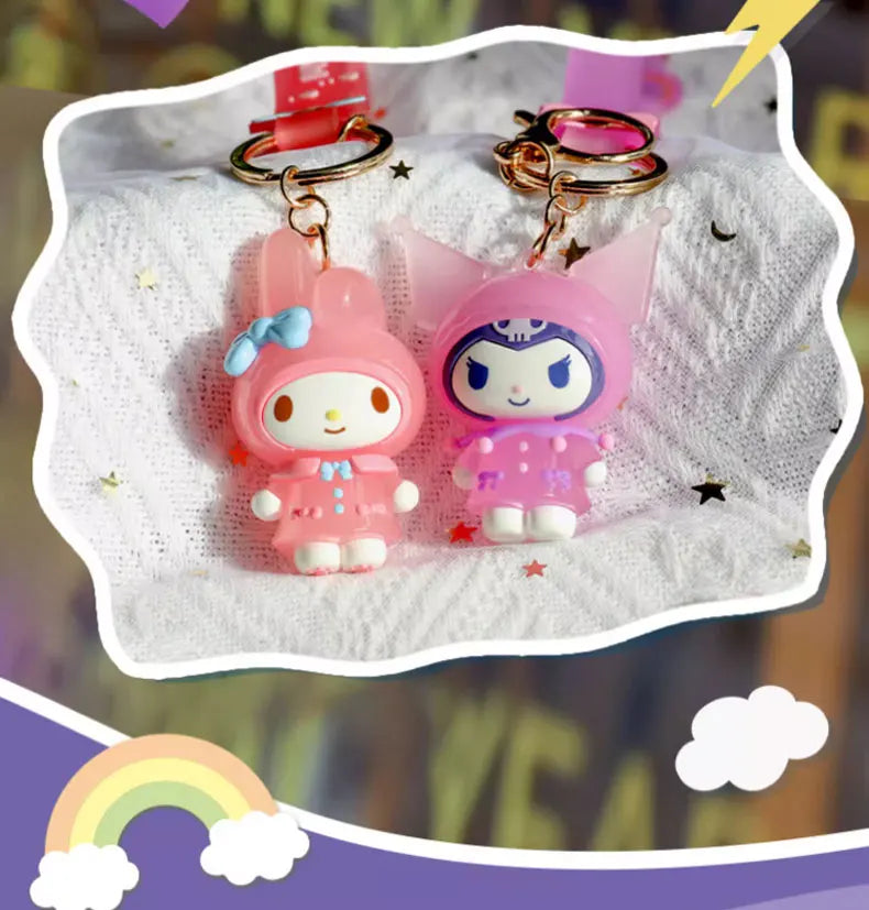 Sanrio Kuromi Pompompurin Mymelody Pochacco Hello Kitty Figure Pendant Keychain Holder Keychain Car Keyring Kids Birthday Gift