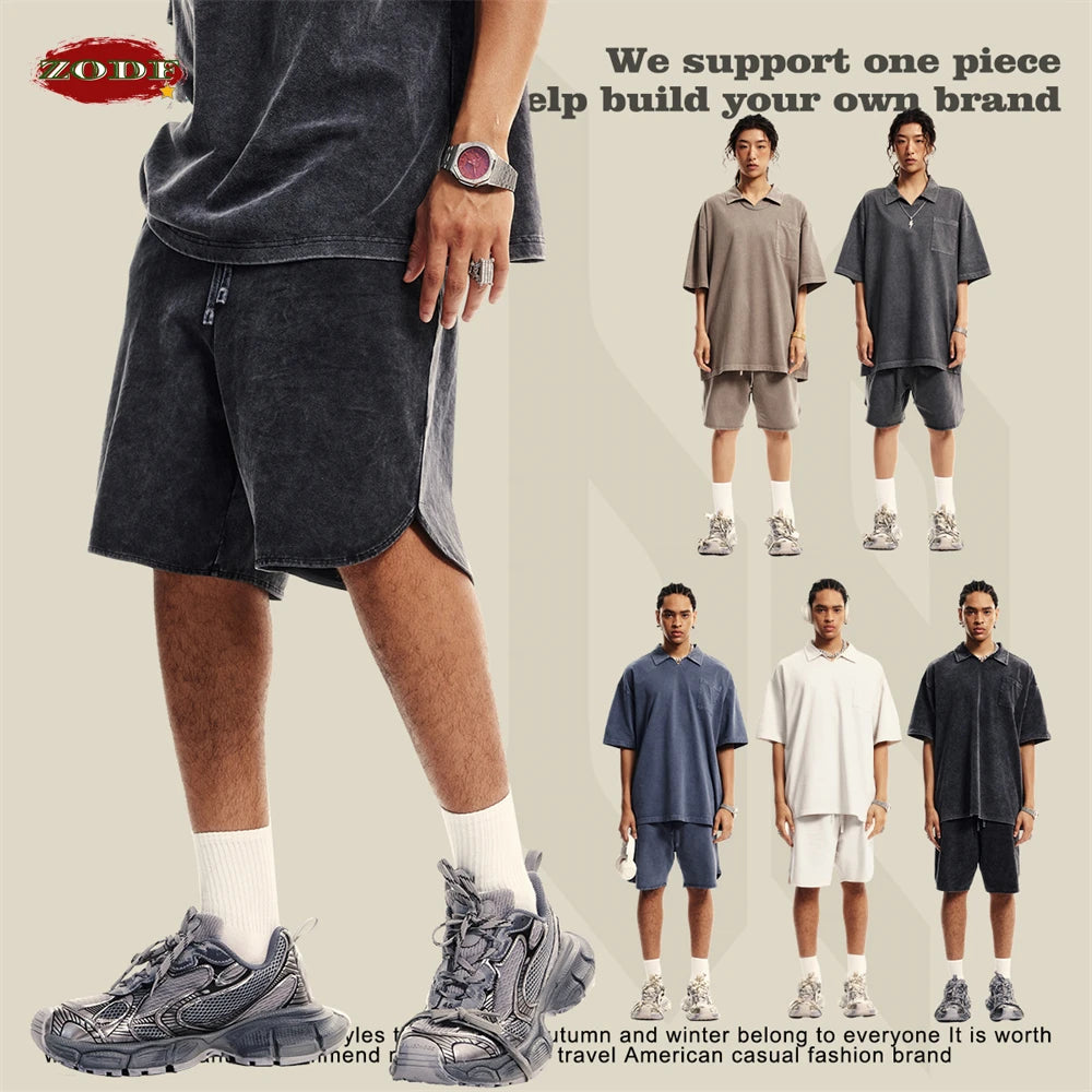 ZODF New 2024 Men Washed Plush Cotton Shorts Unisex Couple Loose 358gsm Distressed Comfortable Short Pants Streetwears HY0807