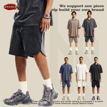 ZODF New 2024 Men Washed Plush Cotton Shorts Unisex Couple Loose 358gsm Distressed Comfortable Short Pants Streetwears HY0807