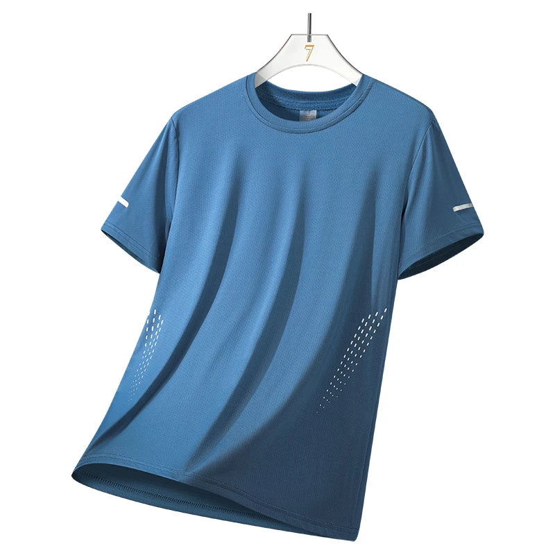 Chrlck Men’s Quick Drying Breathable Running T-Shirt Soft Elastic Outdoor Sports Shirt Summer - Blue1 / M(40-42.5kg)