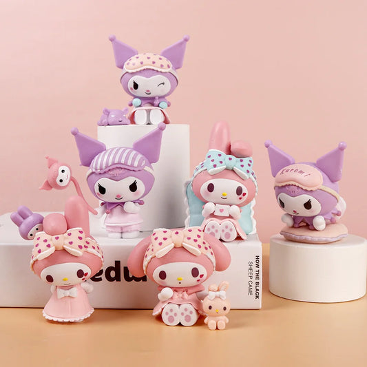 6Pcs-Set Sanrio Anime Figure Pajamas Sweetheart Kawaii Kuromi My Melody Doll action Cute Decoration Toys For children Gift